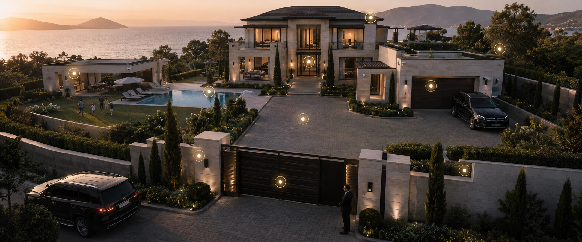 Illustration of a luxury estate with security hotspots